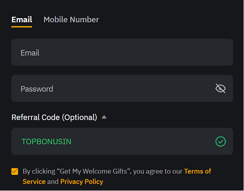 Bybit signup form with referral code for crypto bonus India